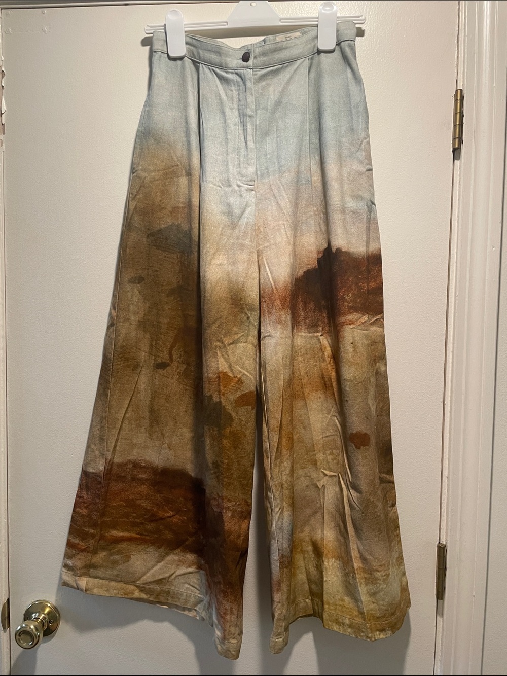 CORD Studio "Blotch Print" High-Waist Wide-Leg Abstract Pants